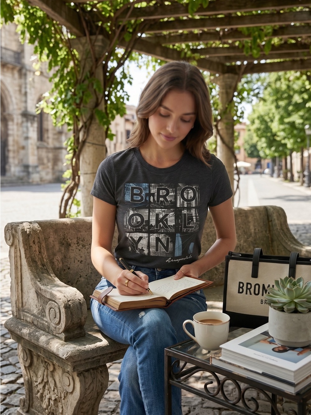Aeropostale Charcoal Graphic 'Brooklyn' Short Sleeve Tee